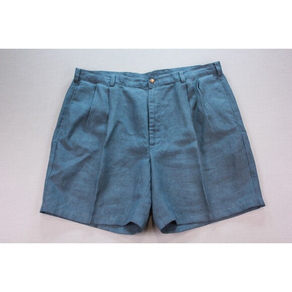 JOS A BANK Shorts Mens Tag 40 100% Linen Pleated Chino Travelers Blue (39"x7") - Picture 1 of 7